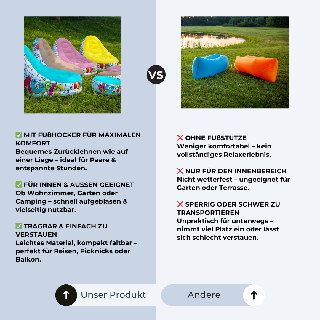 🛋️ LuxeFlaire – Das stylischste Luftsofa, das du je hattest!